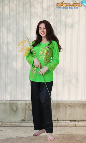 bà ba nữ xanh lá in hoa
