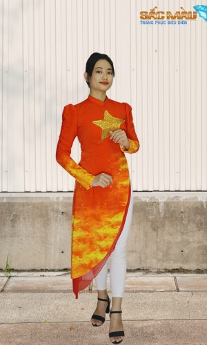 Áo dài cách tân đỏ sao vàng