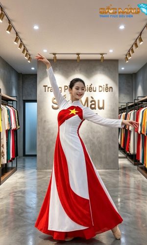 Áo dài nữ trắng sao vàng