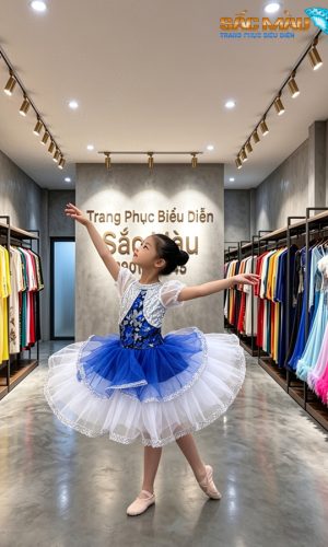Đầm múa trắng xanh dương