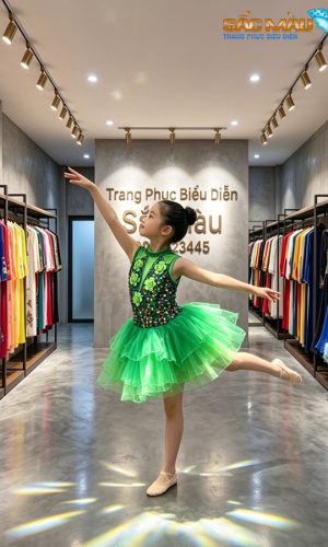 Đầm múa xanh lá mầm non