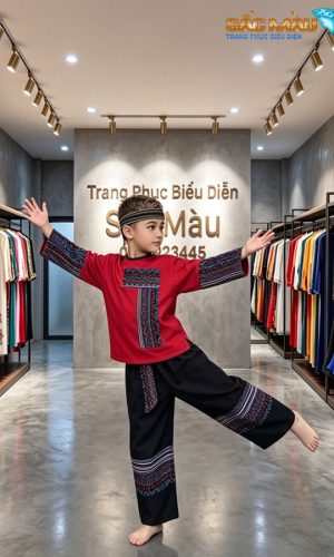 Đồ dân tộc bé trai đỏ dài tay