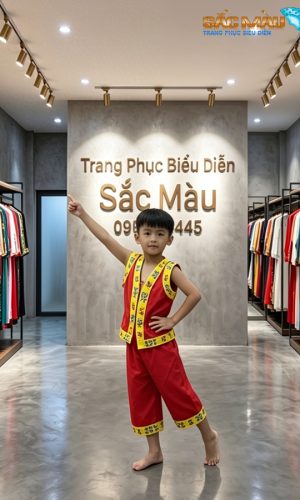 Đồ dân tọc bé trai đỏ viền vàng