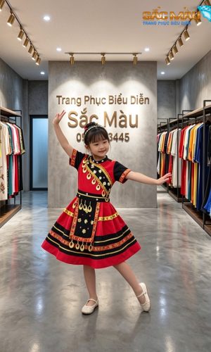 Đồ dân tộc h'mong đỏ trẻ em