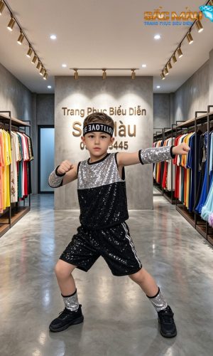 Đồ nhảy bé trai trắng phối đen