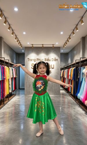 yếm đỏ phối váy xanh