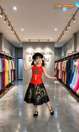 yếm đỏ váy đen mầm non