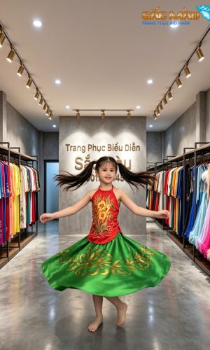 yếm đỏ váy xanh trẻ em
