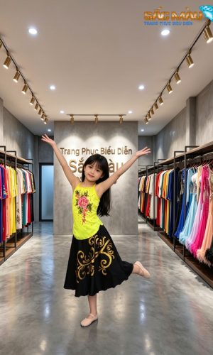 yếm vàng váy đen trẻ em
