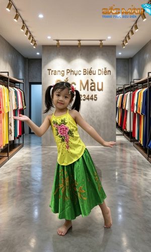 yếm vàng váy xanh trẻ em