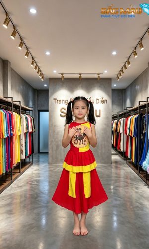 yêm váy đỏ vàng trẻ em