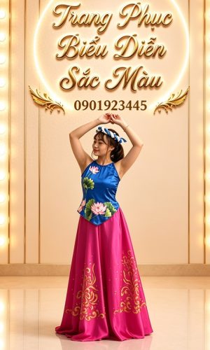 Áo yếm xanh váy hồng