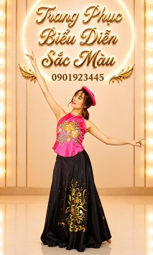 yếm hồng váy đen