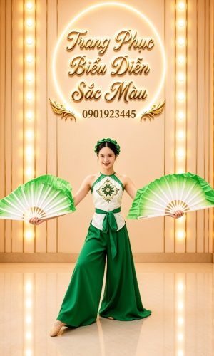 yếm váy múa trắng xanh lá
