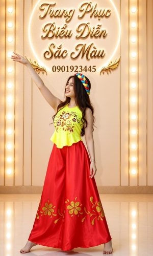 yếm váy múa vàng đỏ
