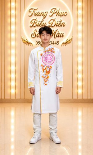 ao dai cach tan nam trang hong