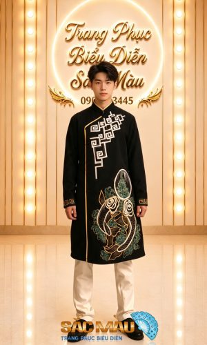ao dai nam den ve tay