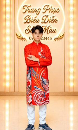 ao dai nam do chim phuong