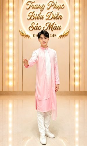 ao dai nam trang hong