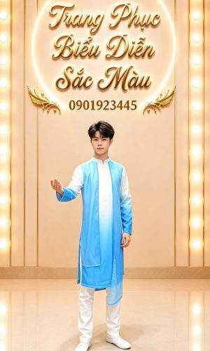 ao dai nam xanh duong trang