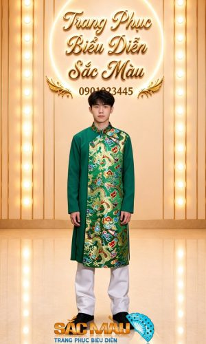 ao dai nam xanh la gam rong