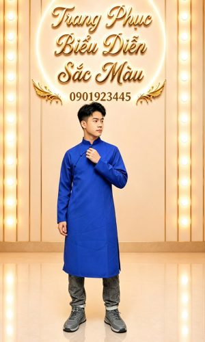 ao dai nam xanh tron